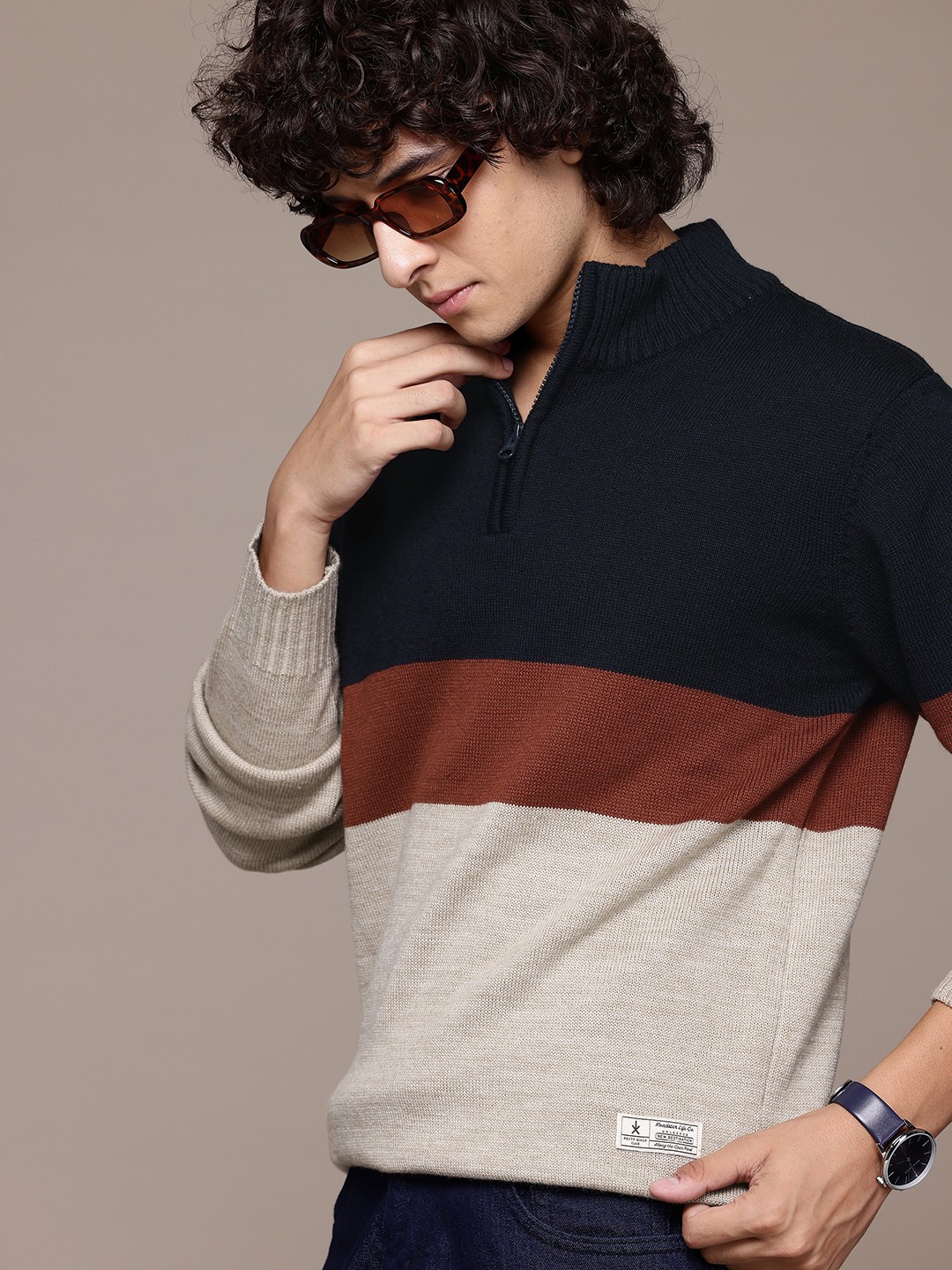 

The Roadster Lifestyle Co. Colourblocked Pullover, Navy blue