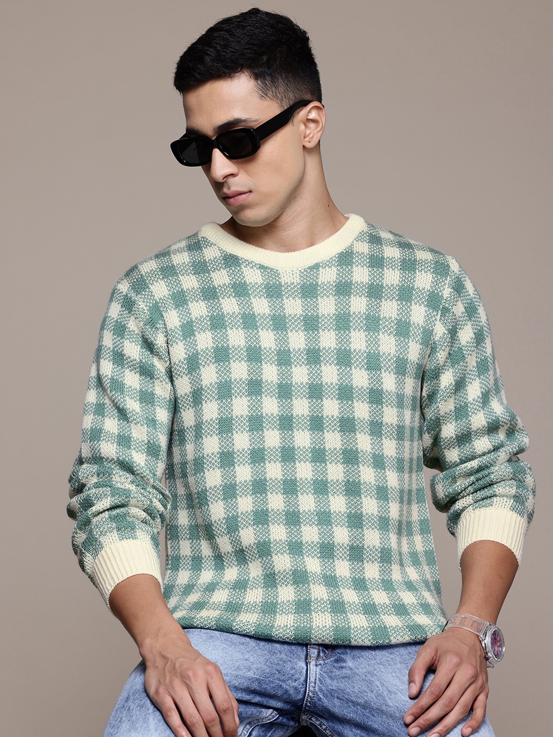 

The Roadster Lifestyle Co. Acrylic Checked Pullover, Green