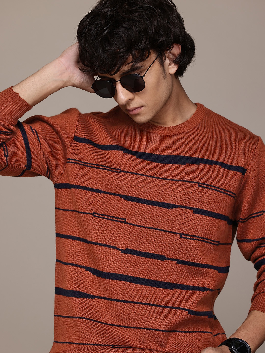 

The Roadster Lifestyle Co. Pure Acrylic Striped Pullover, Rust