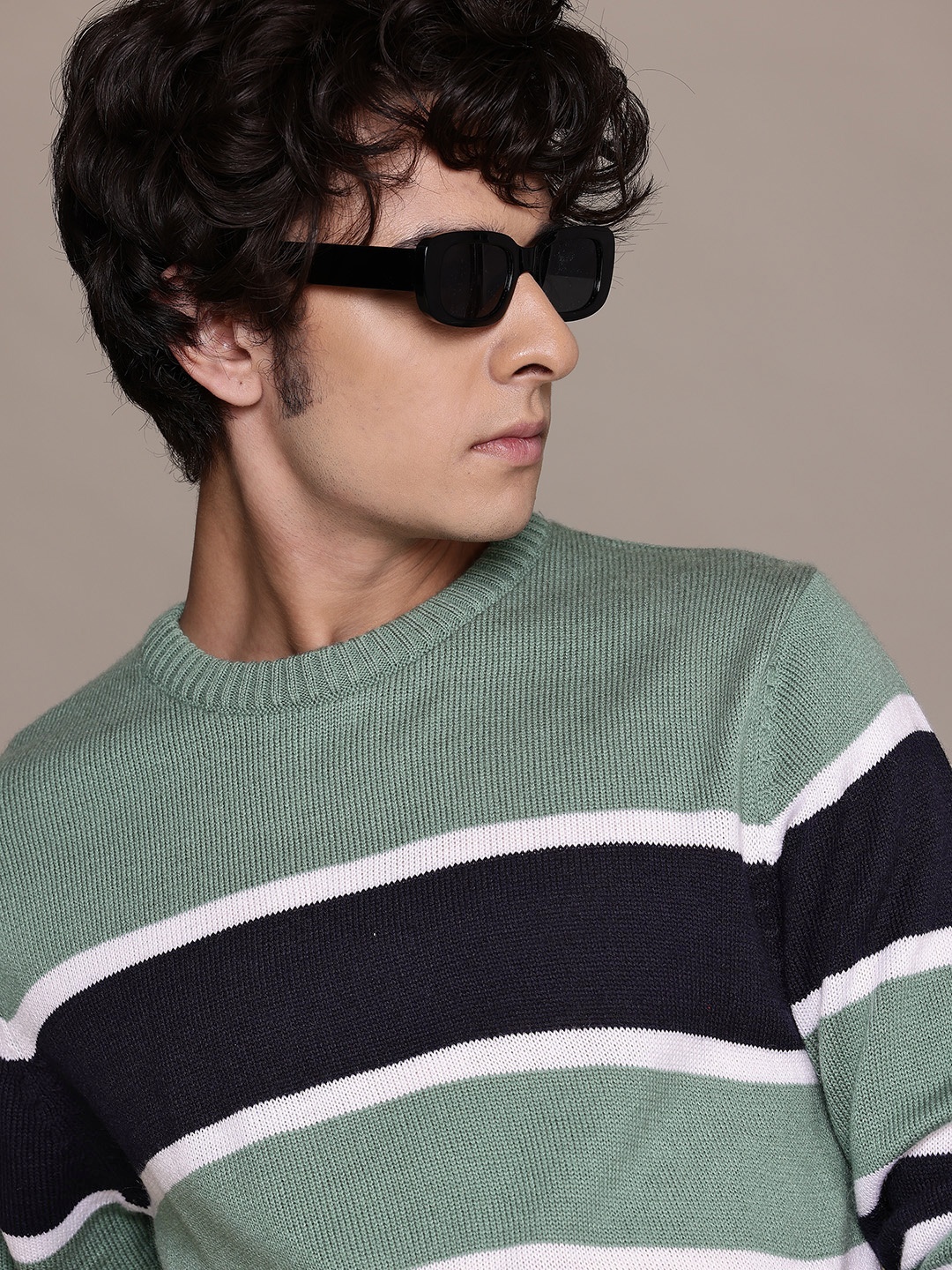 

The Roadster Lifestyle Co. Acrylic Striped Sweater, Green