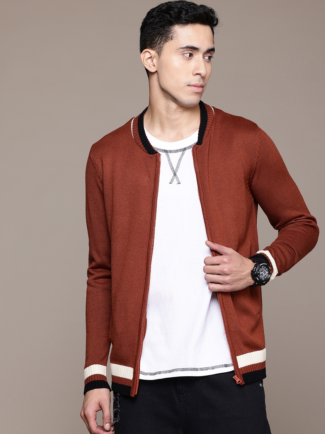 

The Roadster Lifestyle Co. Solid Acrylic Cardigan, Brown