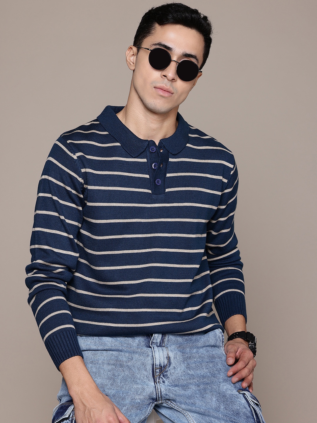 

Roadster The Lifestyle Co. Acrylic Striped Pullover, Navy blue