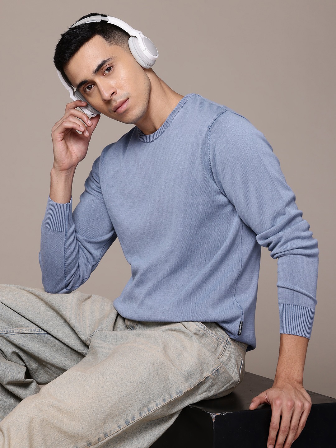 

The Roadster Lifestyle Co. Men Pure Cotton Pullover, Blue