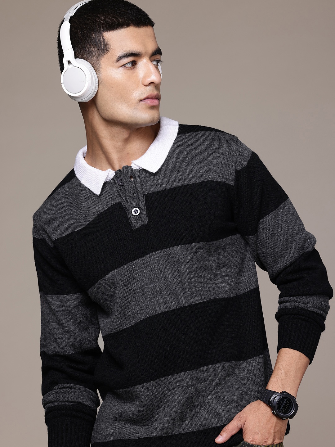 

The Roadster Lifestyle Co. Colorblocked Pure Acrylic Pullover, Grey