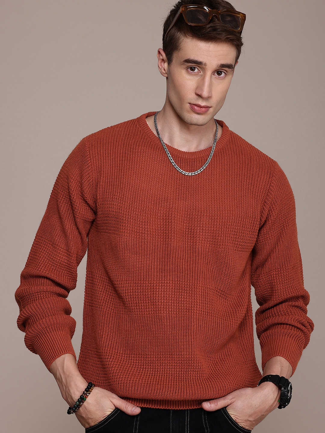 

The Roadster Life Co. Self Design Knitted Pullover, Rust