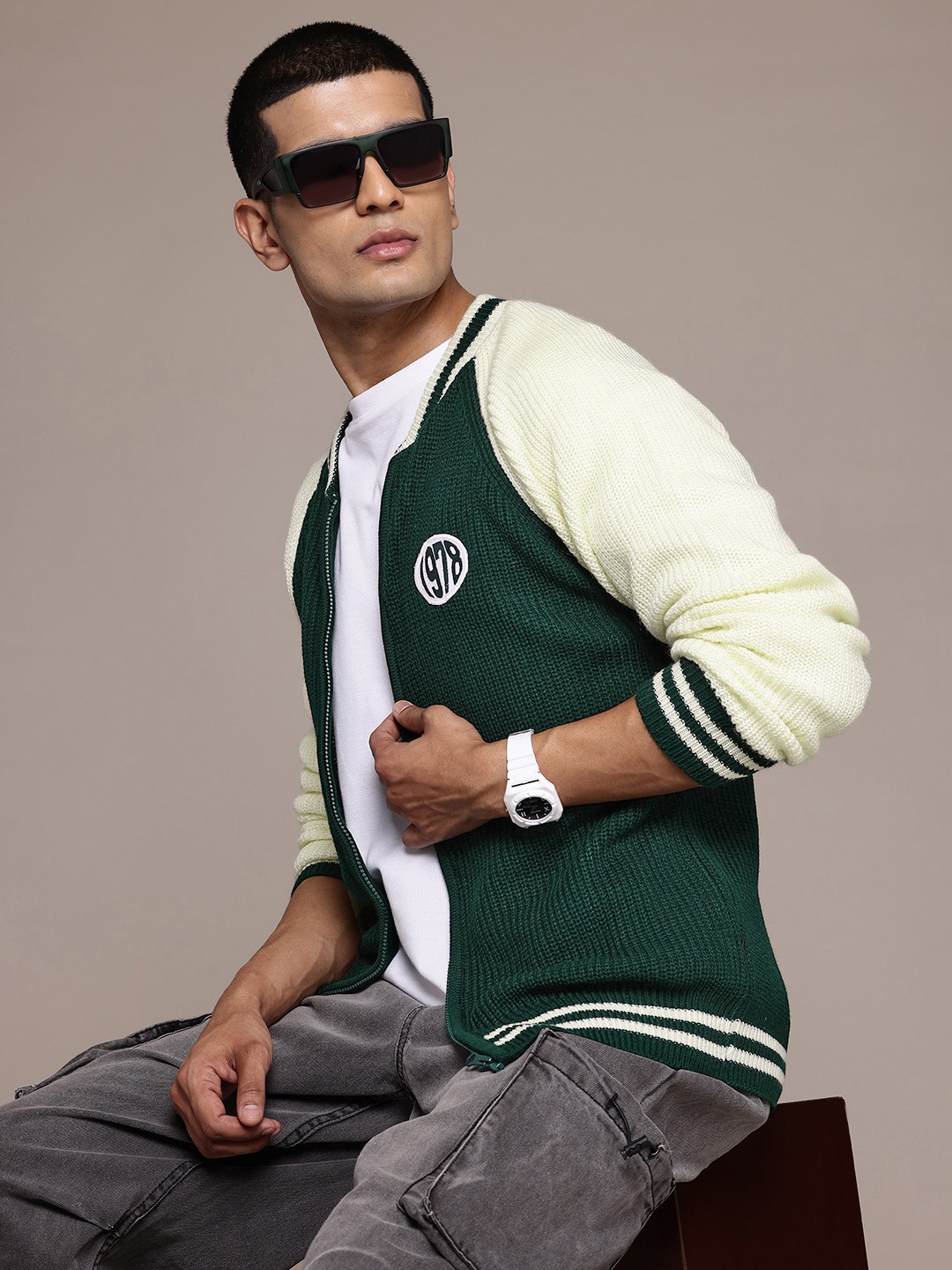 

The Roadster Lifestyle Co. Pure Acrylic Ribbed Cardigan, Green