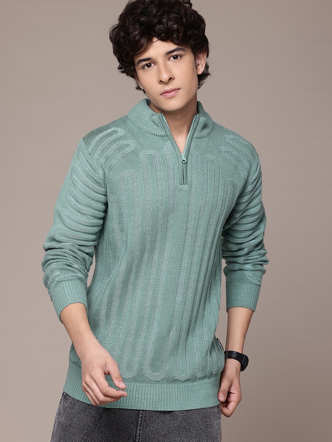 

The Roadster Lifestyle Co. Acrylic Self-Striped Pullover, Sea green