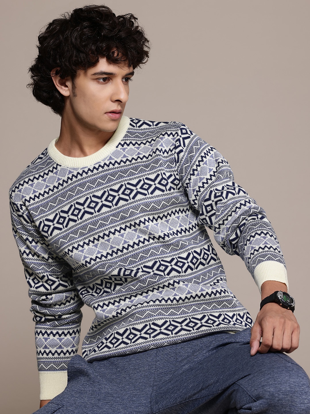 

The Roadster Lifestyle Co. Geometric Pullover, Cream