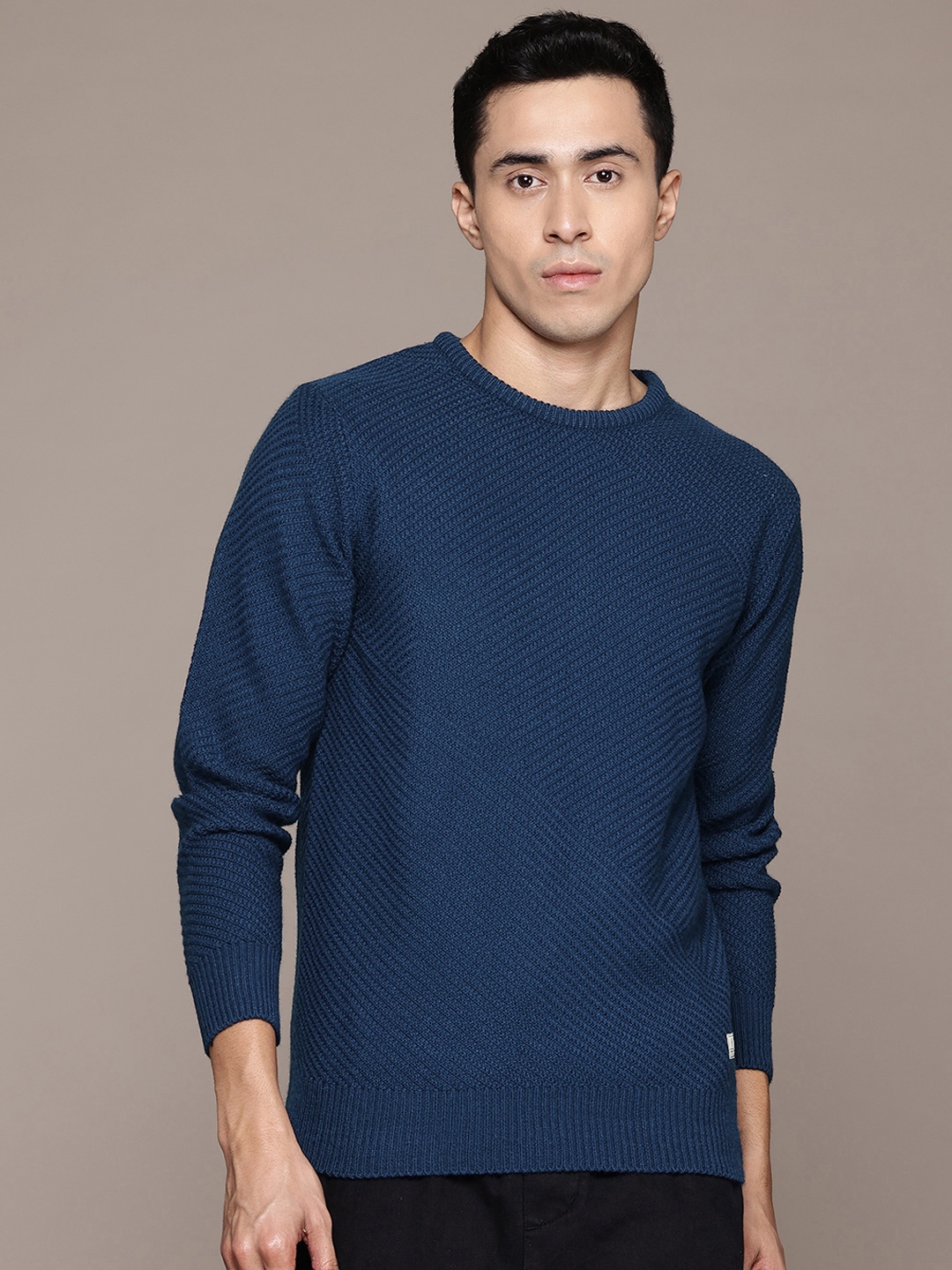 

The Roadster Lifestyle Co. Pure Acrylic Ribbed Pullover, Navy blue