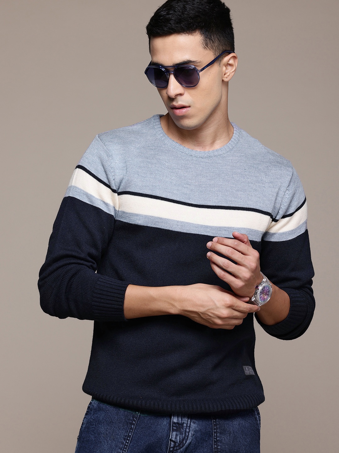 

The Roadster Lifestyle Co. Colourblocked Pullover, Navy blue