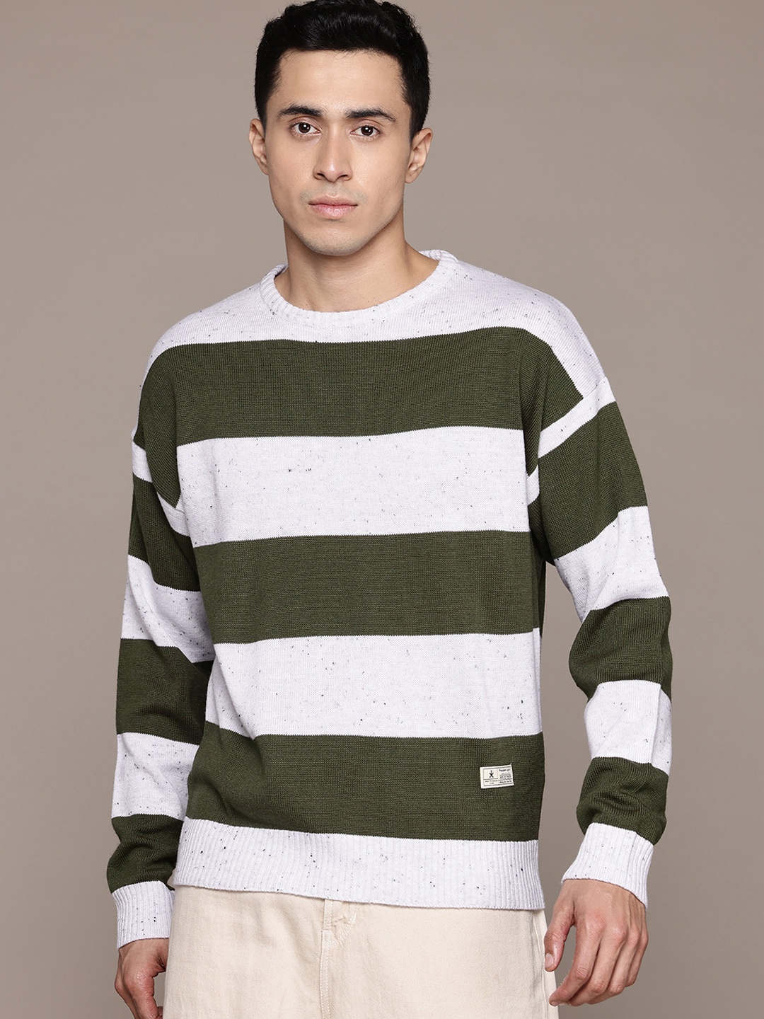 

The Roadster Lifestyle Co. Speckled Detail Striped Pullover, White