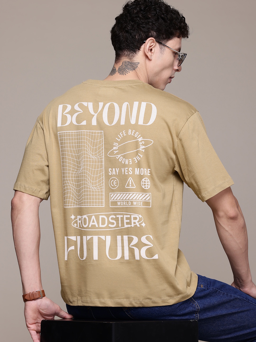 

Roadster Cotton Typography Printed T-shirt, Olive