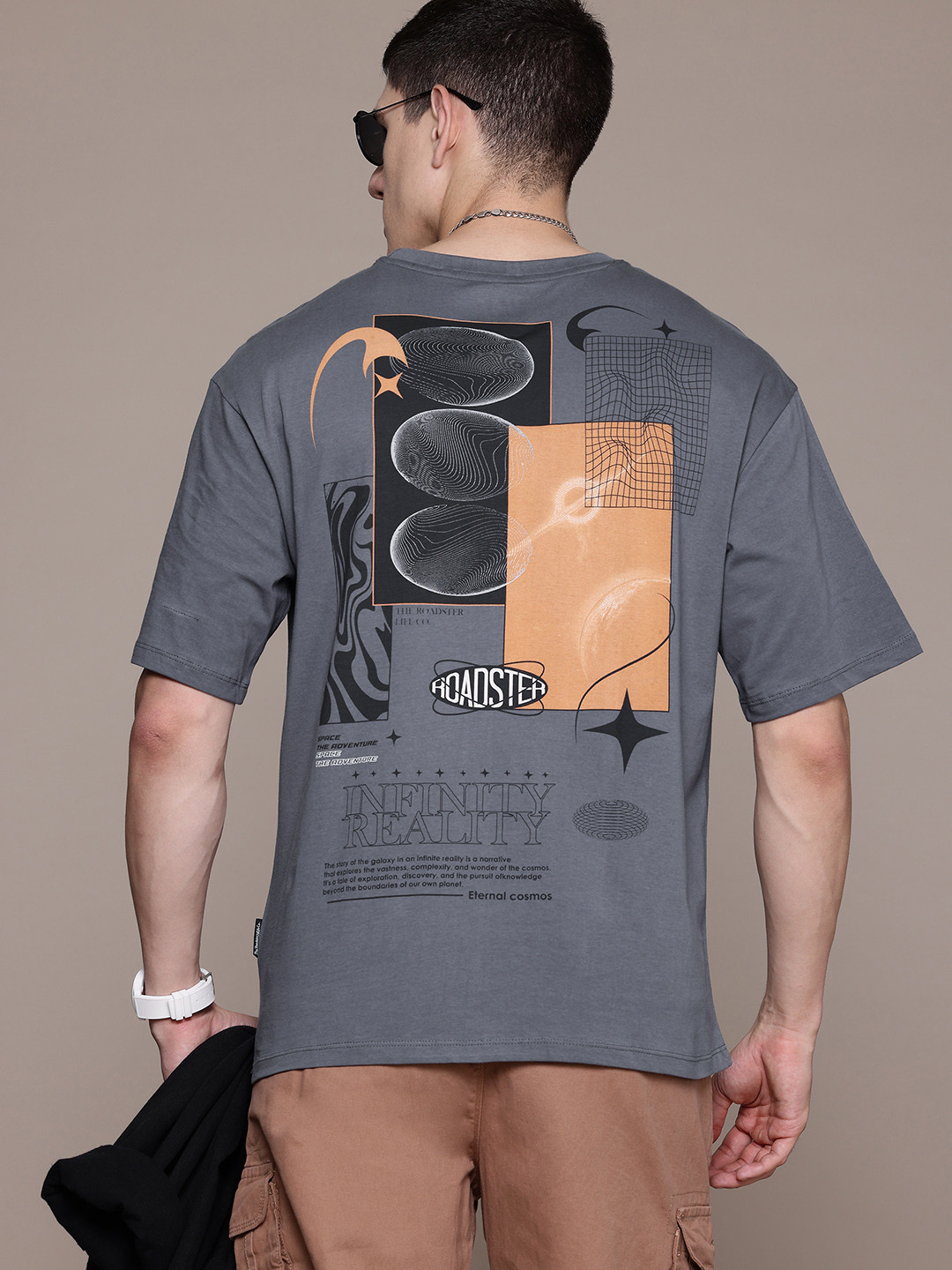 

The Roadster Lifestyle Co. Printed Relaxed Fit Pure Cotton T-shirt, Grey