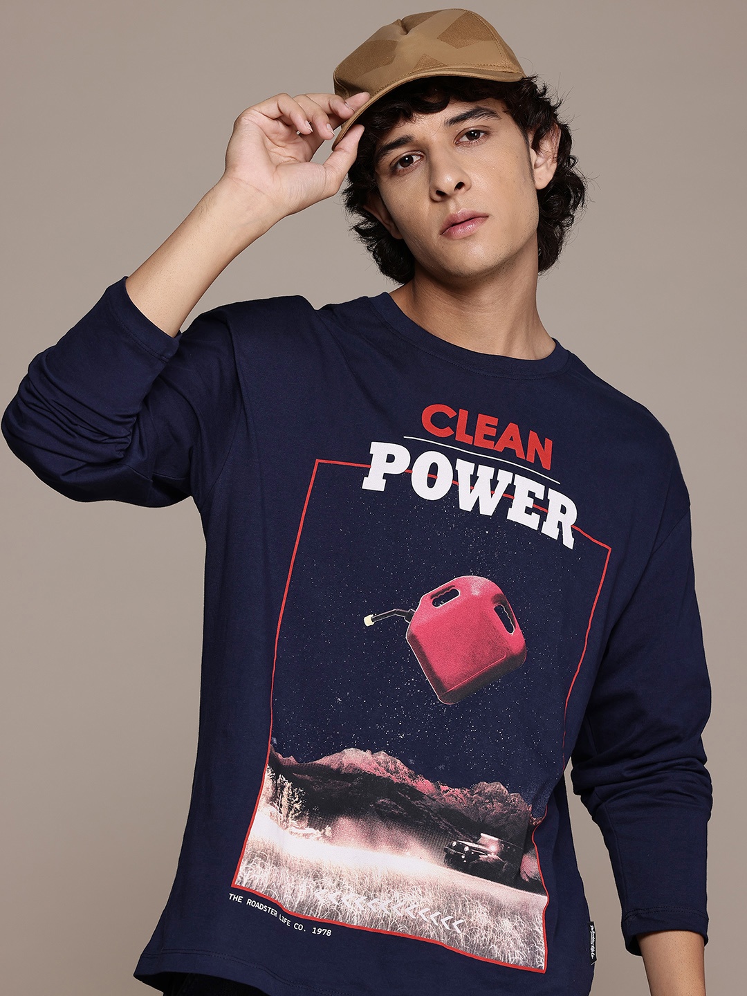 

The Roadster Lifestyle Co. Printed Relaxed Fit Pure Cotton T-shirt, Navy blue