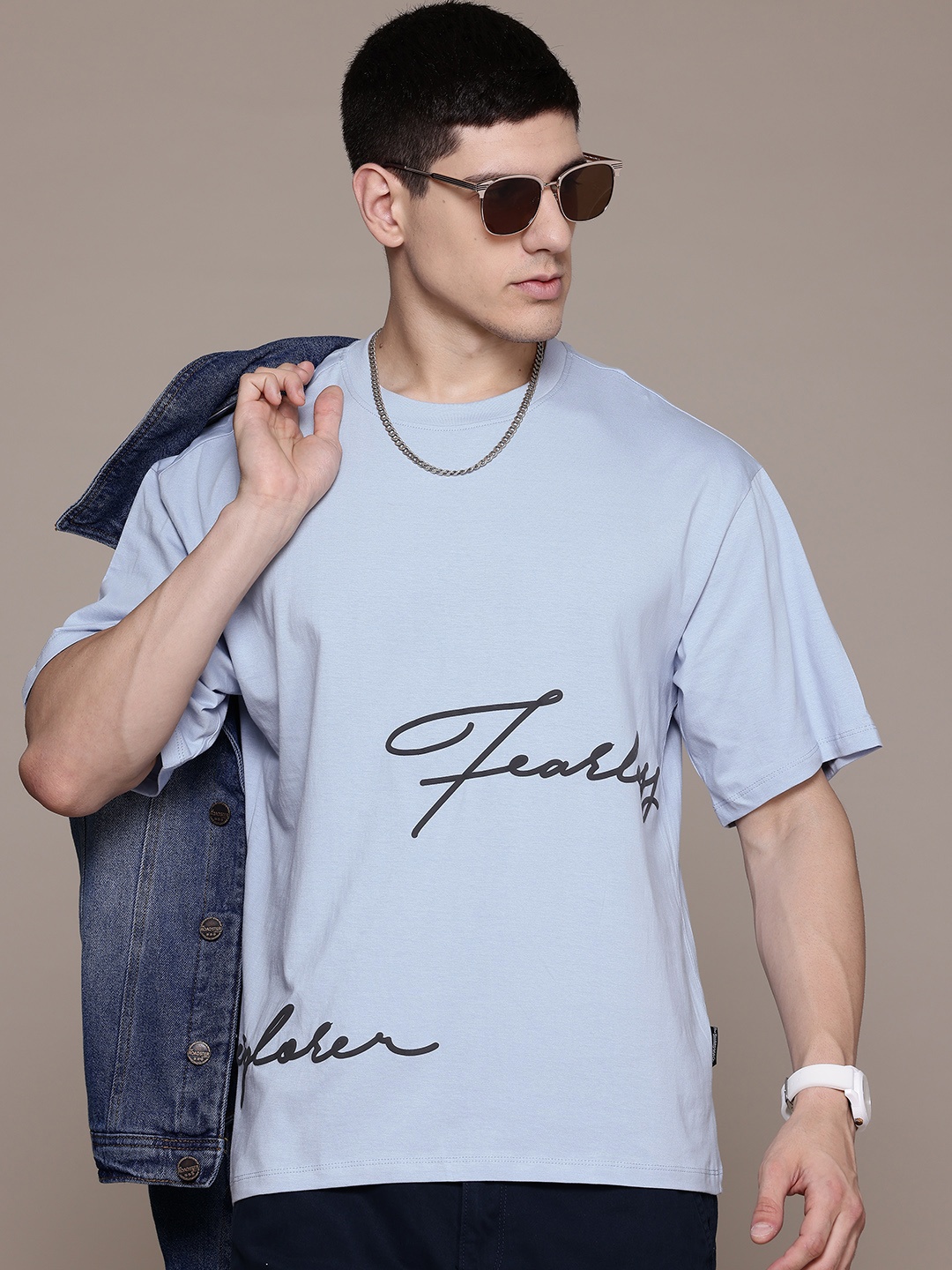 

The Roadster Lifestyle Co. Printed Relaxed Fit Pure Cotton T-shirt, Blue