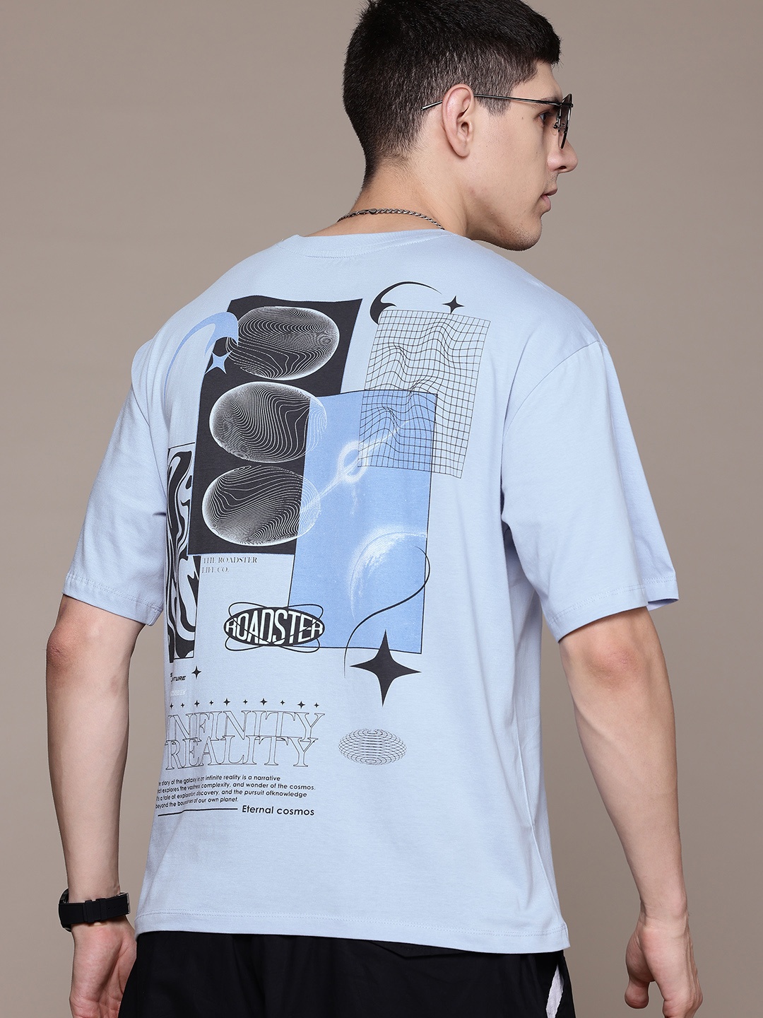 

The Roadster Lifestyle Co. Printed Relaxed Fit Pure Cotton T-shirt, Blue