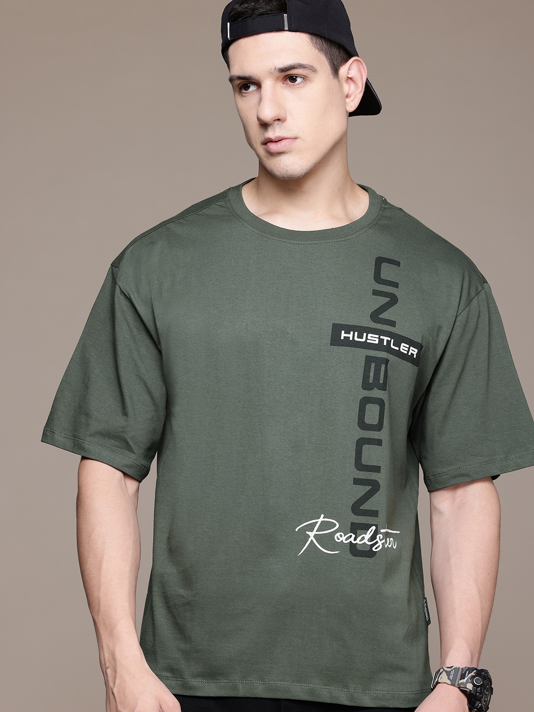 

The Roadster Lifestyle Co. Typography Pure Cotton Relaxed Fit T-shirt, Olive