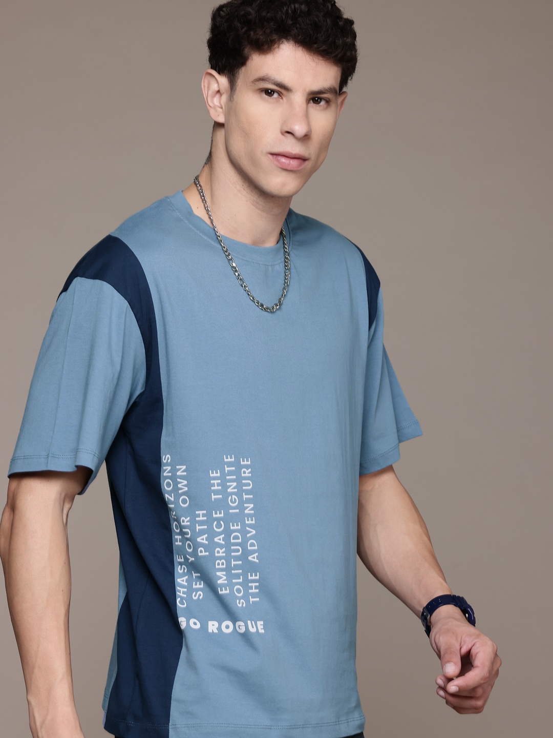 

The Roadster Lifestyle Co. Printed Pure Cotton Relaxed Fit T-shirt, Blue