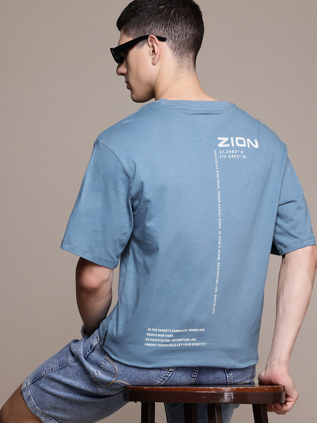 

The Roadster Lifestyle Co. Printed Pure Cotton T-shirt, Blue
