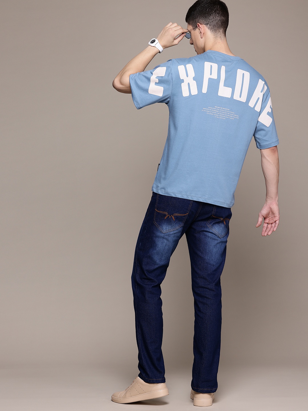 

The Roadster Lifestyle Co. Typography Printed Pure Cotton T-shirt, Blue