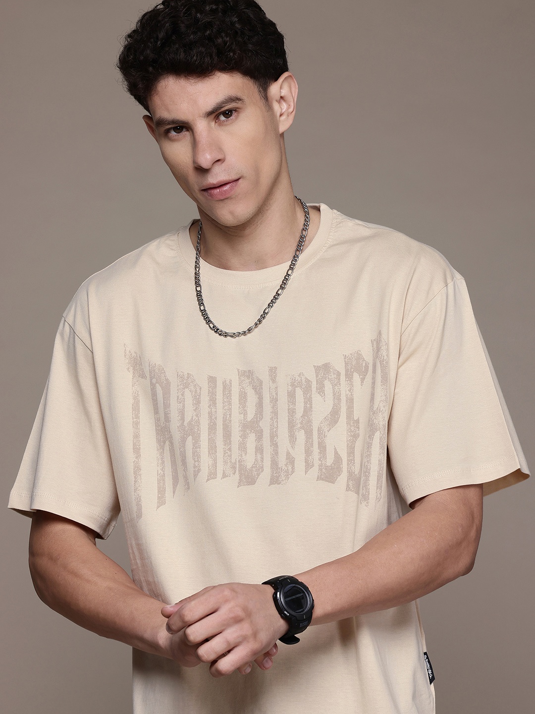 

The Roadster Lifestyle Co. Typography Printed Relaxed Fit Pure Cotton T-shirt, Beige