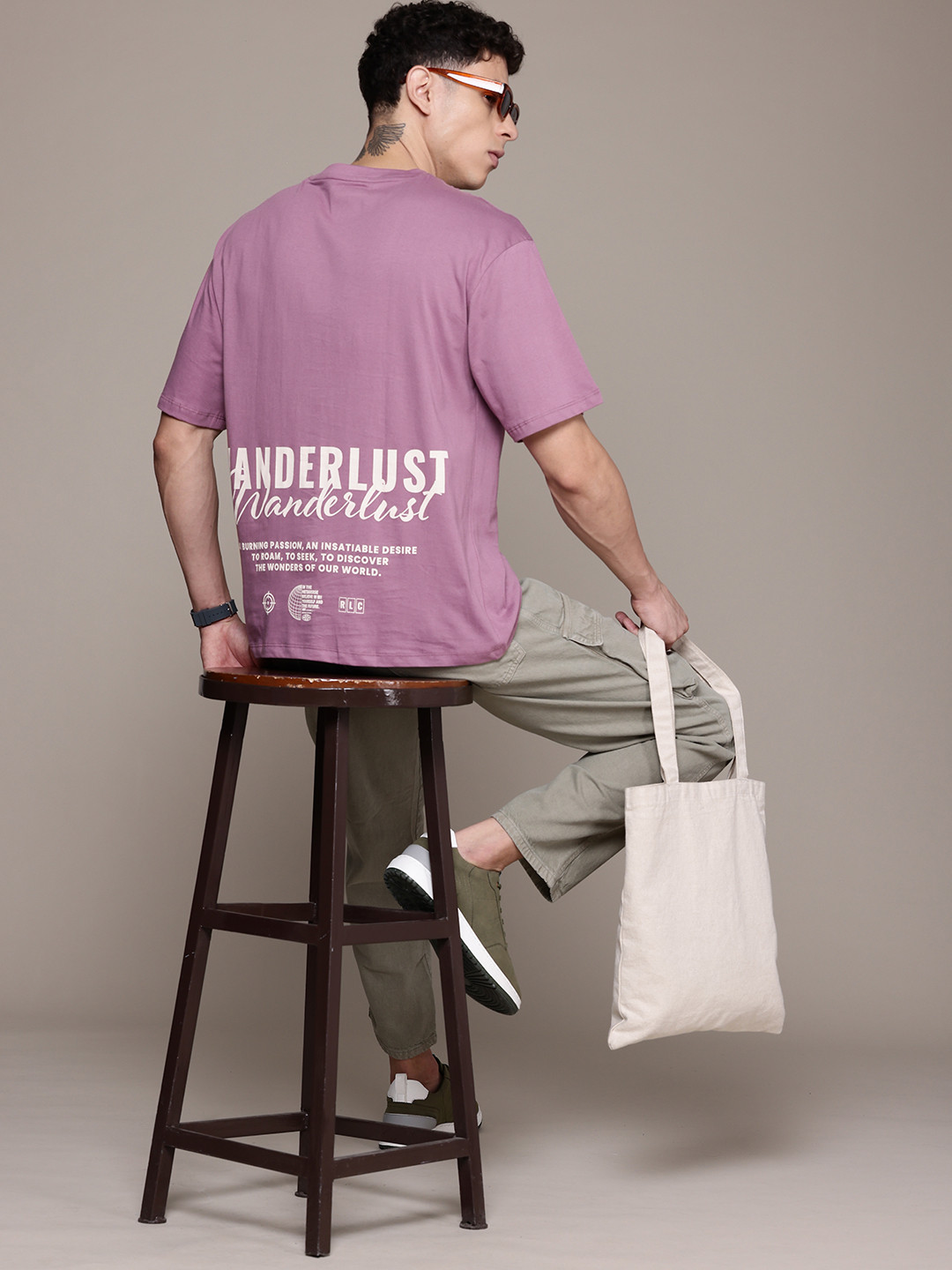 

The Roadster Lifestyle Co. Printed Drop-Shoulder Sleeves Pure Cotton T-shirt, Purple