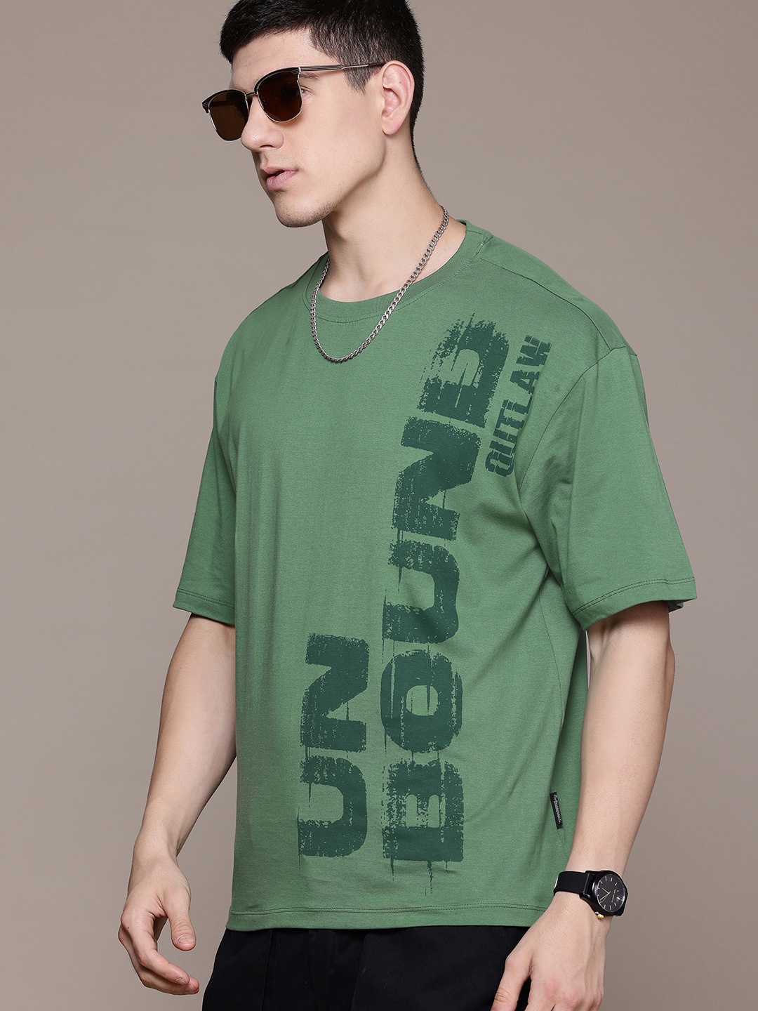

The Roadster Lifestyle Co. Printed Pure Cotton Relaxed T-shirt, Green
