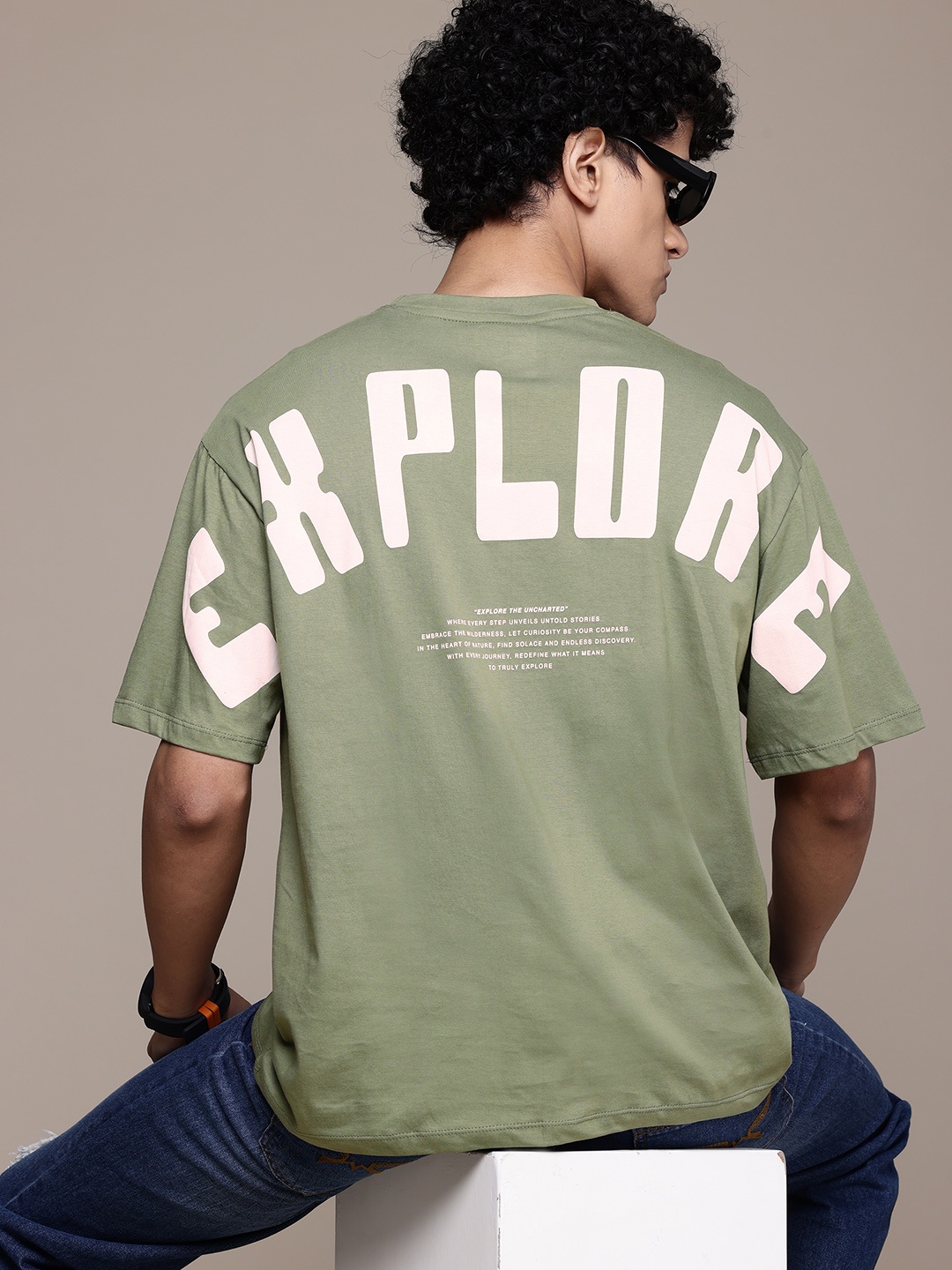 

The Roadster Lifestyle Co Printed Pure Cotton Relaxed T-shirt, Green