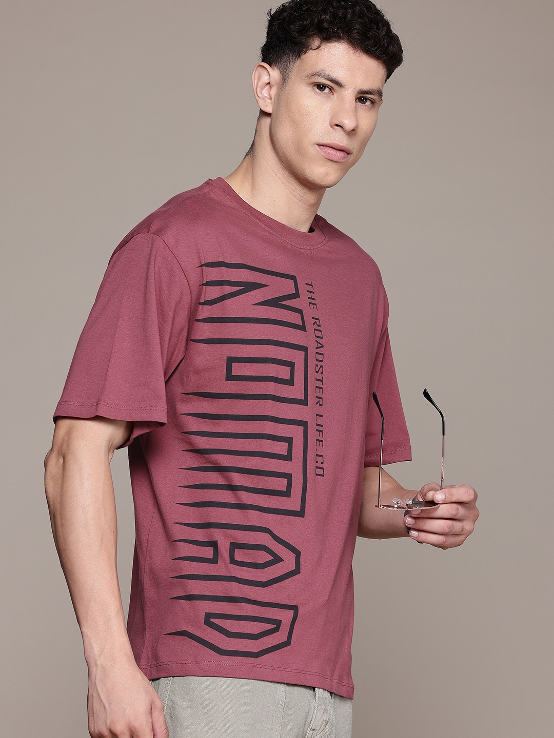 

The Roadster Lifestyle Co. Typography Printed Drop-Shoulder Sleeves Pure Cotton T-shirt, Rose
