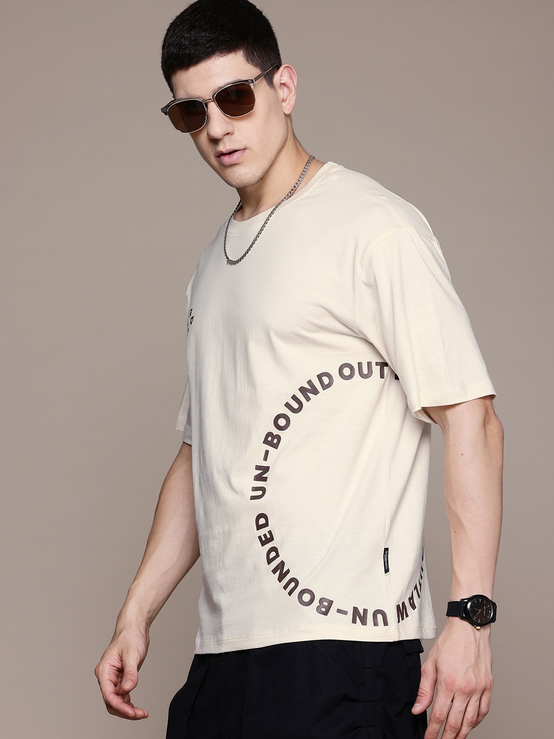 

The Roadster Lifestyle Co. Typography Printed Pure Cotton T-shirt, Cream