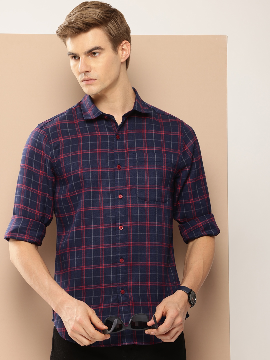 

encore by INVICTUS Checked Casual Shirt, Navy blue