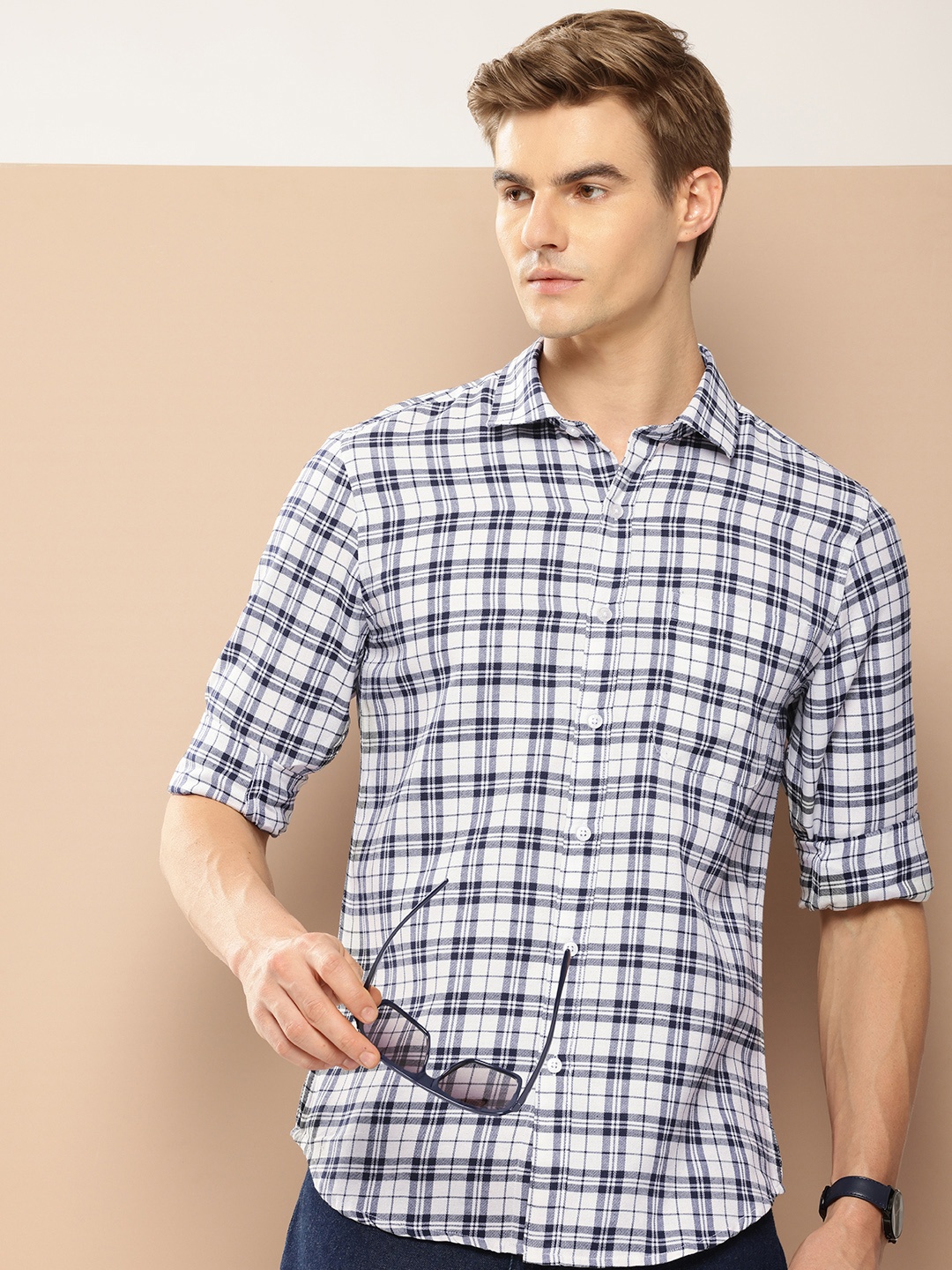 

encore by INVICTUS Checked Casual Shirt, White