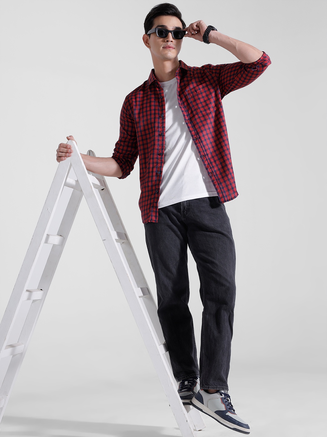 

encore by INVICTUS Checked Roll-Up Sleeves Casual Shirt, Red