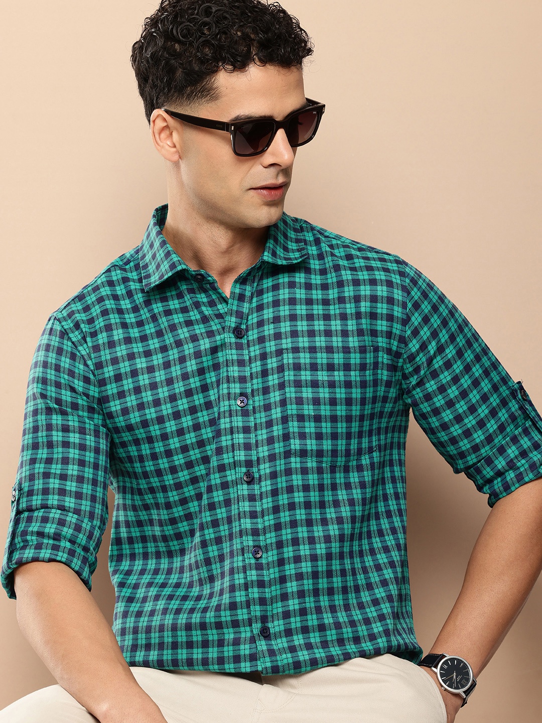 

encore by INVICTUS Opaque Checked Casual Shirt, Green