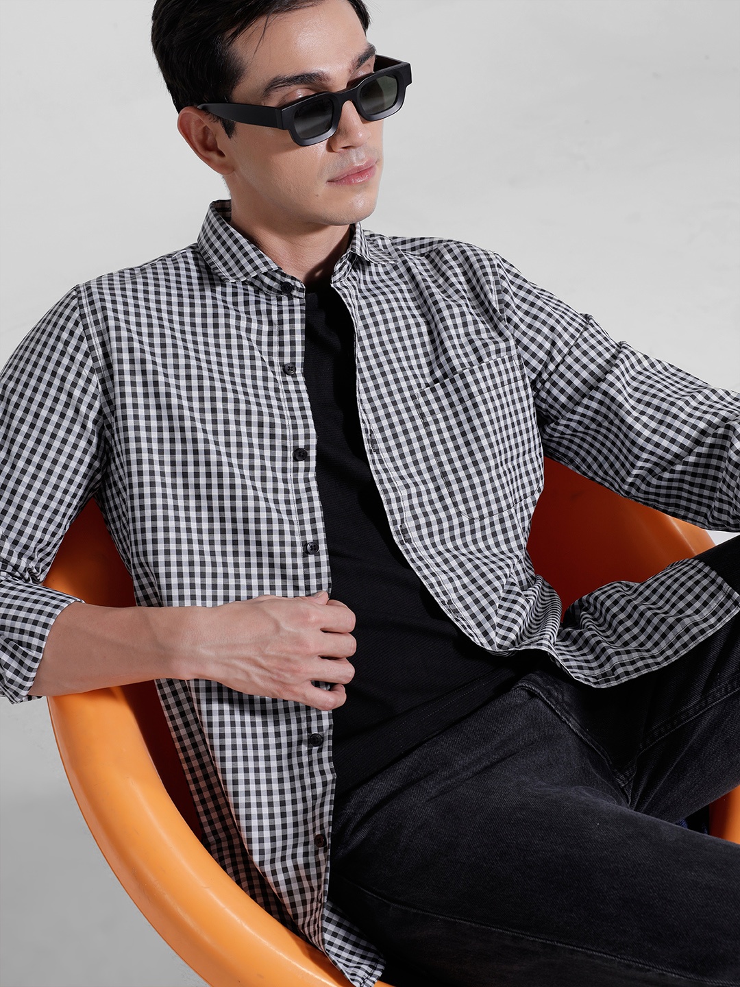 

encore by INVICTUS Checked Spread Collar Casual Shirt, White