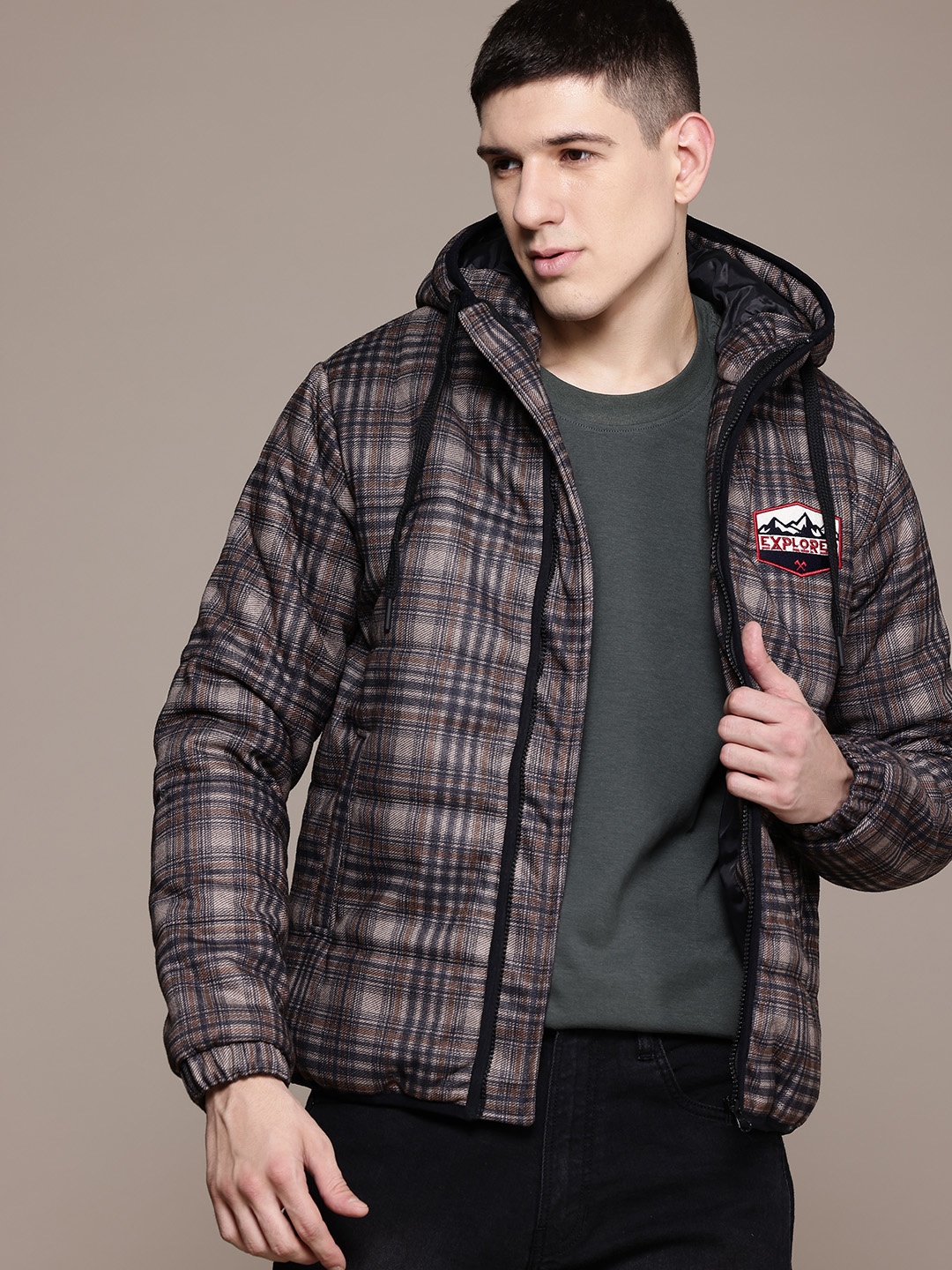 

The Roadster Lifestyle Co. Checked Padded Jacket, Brown