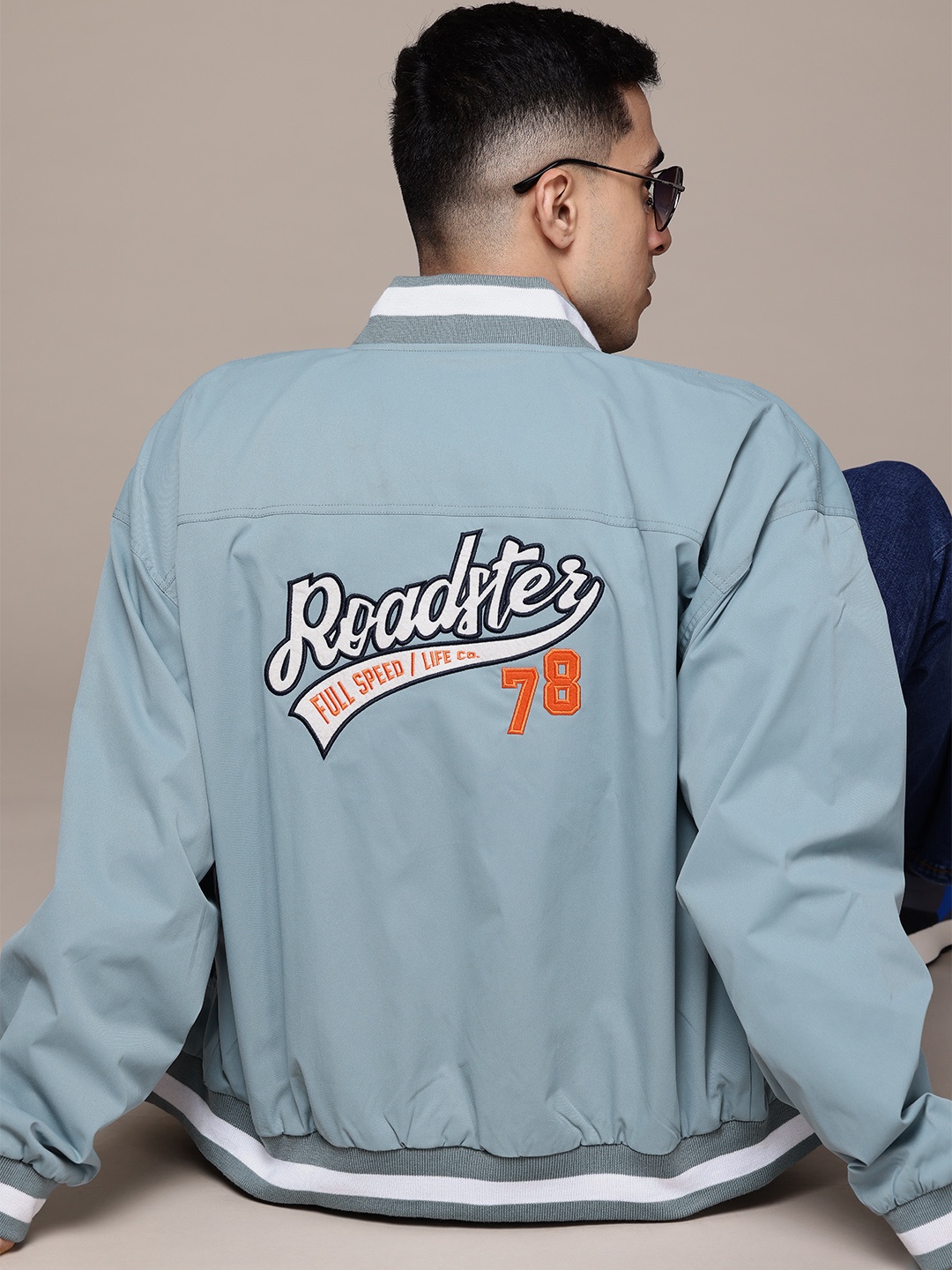 

The Roadster Lifestyle Co. Brand Logo Printed Bomber Jacket, Blue
