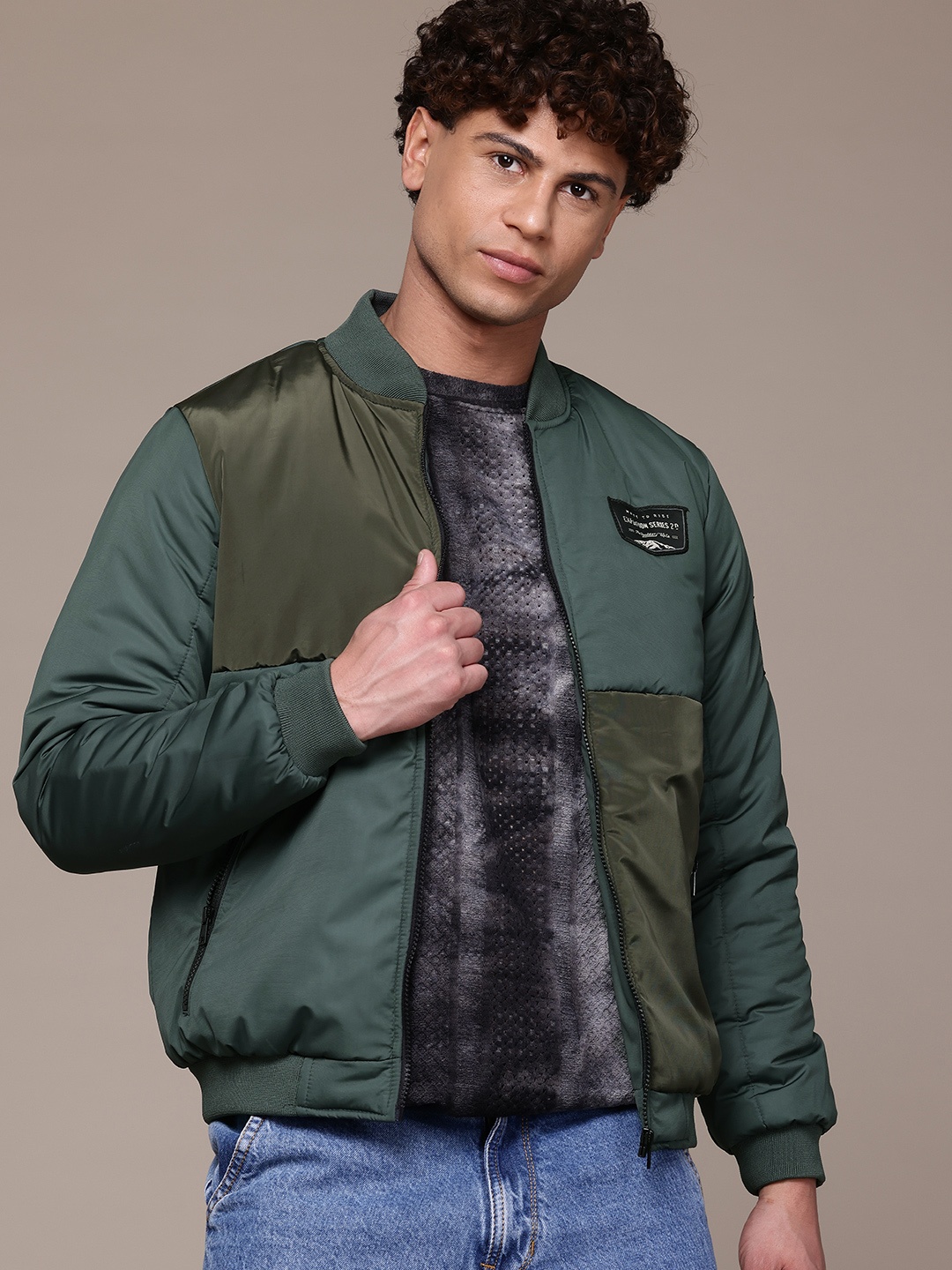 

The Roadster Lifestyle Co. Colourblocked Bomber Jacket, Green