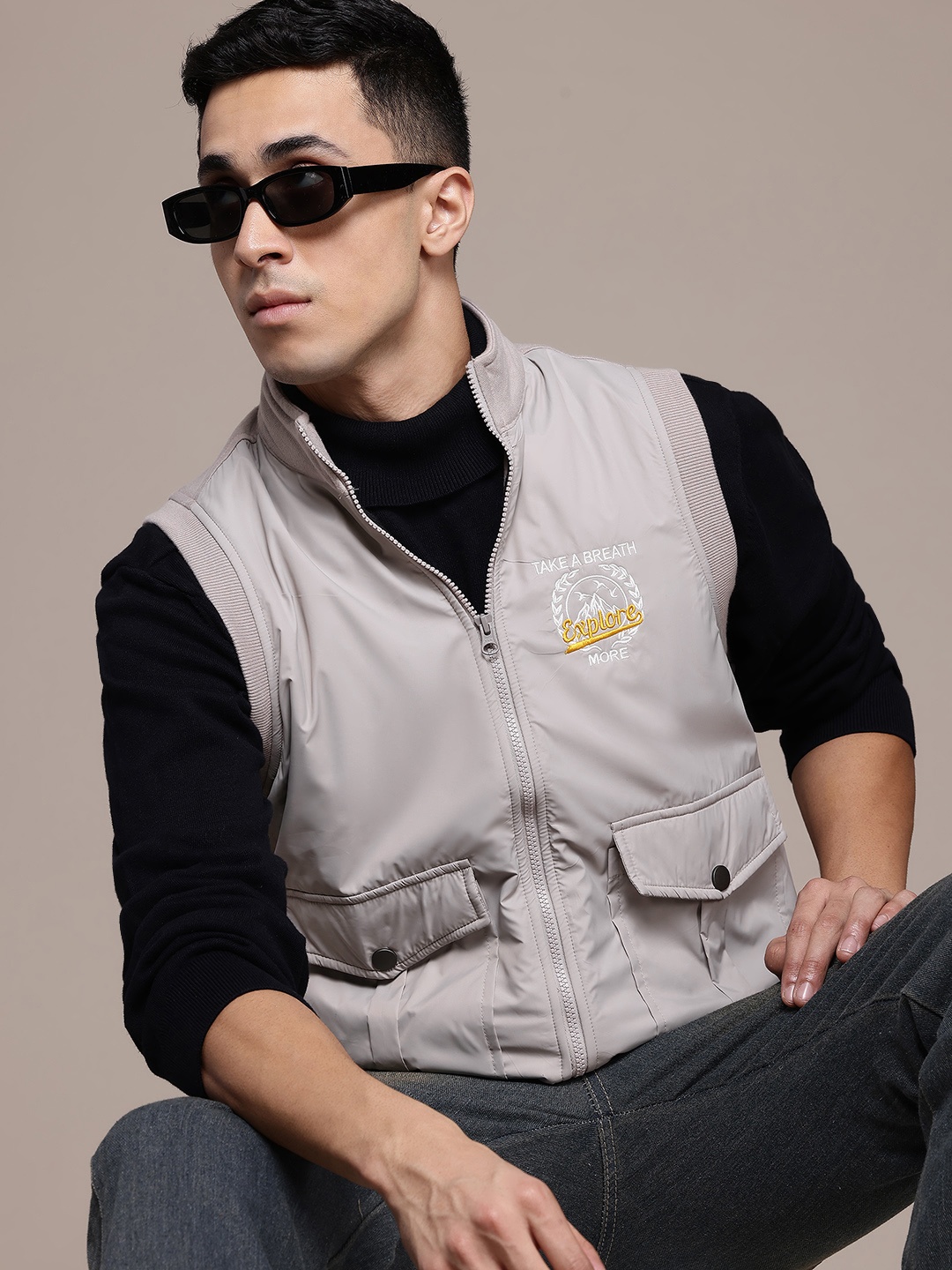 

The Roadster Lifestyle Co. Applique Bomber Jacket, Taupe