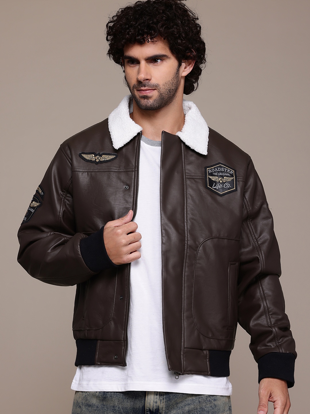

The Roadster Lifestyle Co. Faux Leather Biker Jacket, Brown