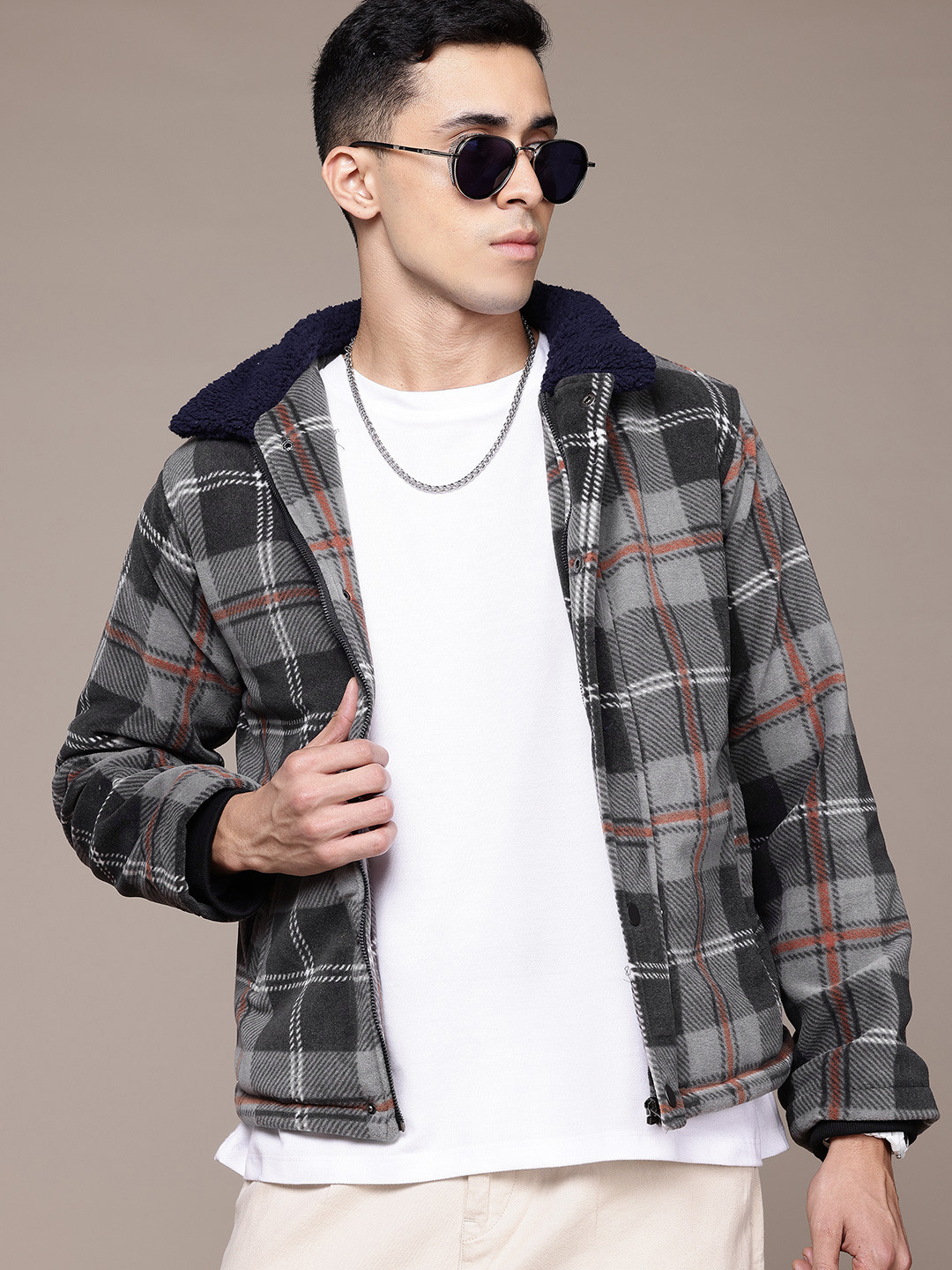 

The Roadster Life Co. Checked Spread Collar Tailored Jacket, Grey