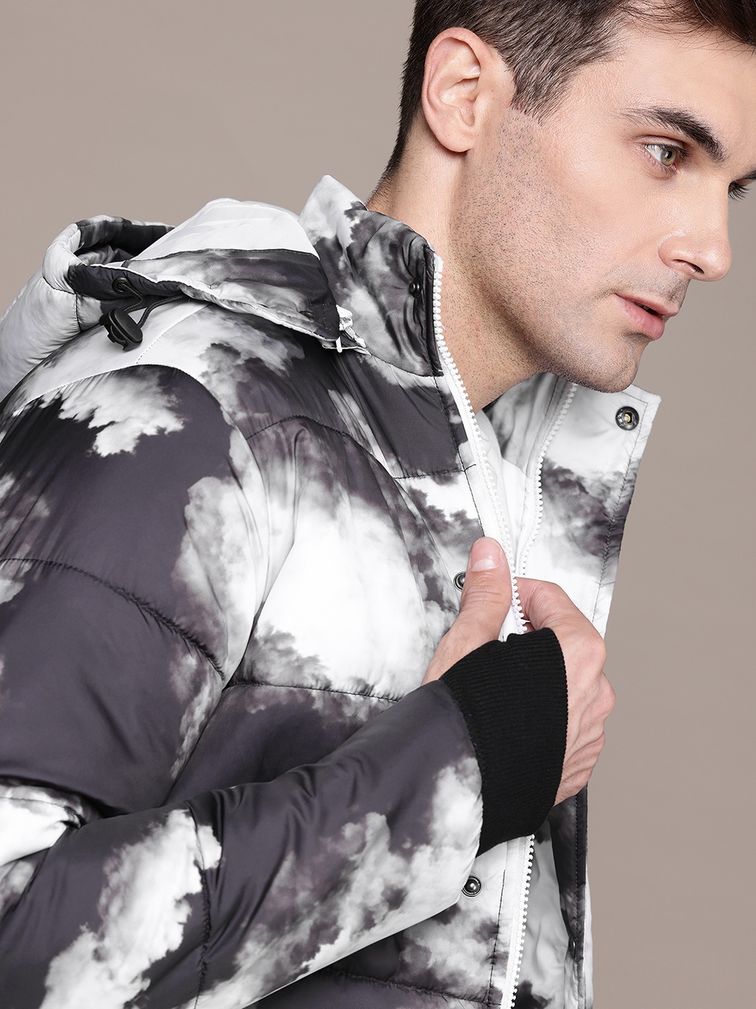 

The Roadster Life Co. Abstract Printed Hooded Padded Jacket, Black
