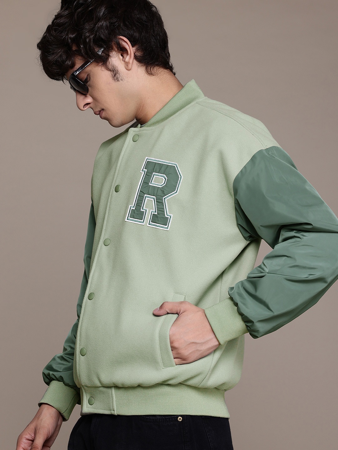 

The Roadster Lifestyle Co. Applique Detail Bomber Jacket, Green