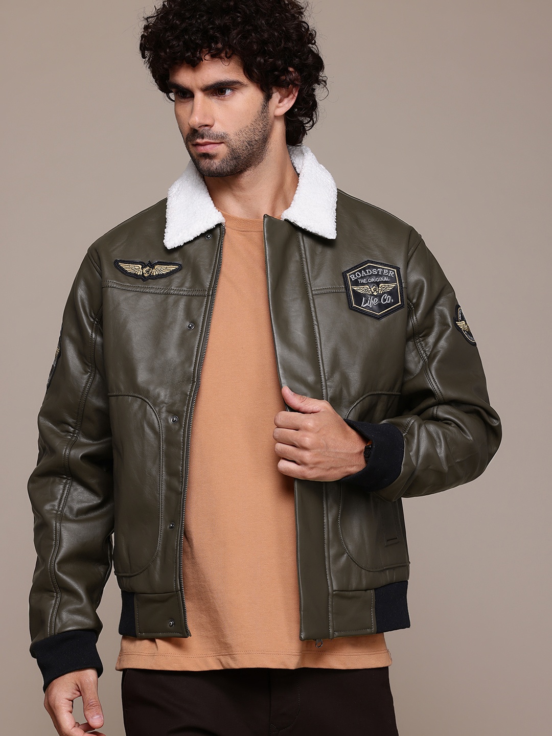 

The Roadster Lifestyle Co. Faux Leather Biker Jacket, Olive