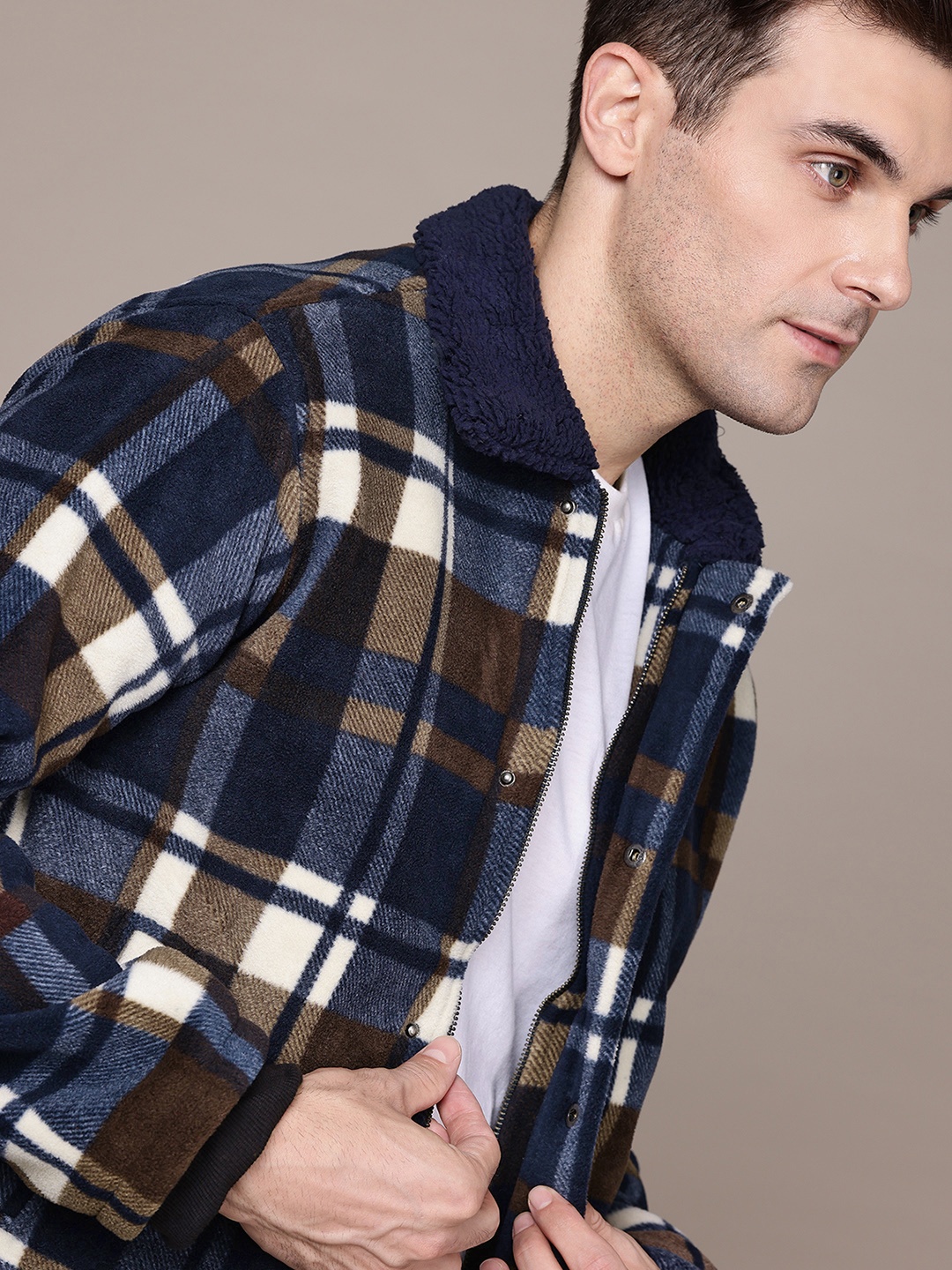 The Roadster Life Co. Checked Tailored Jacket, Navy blue