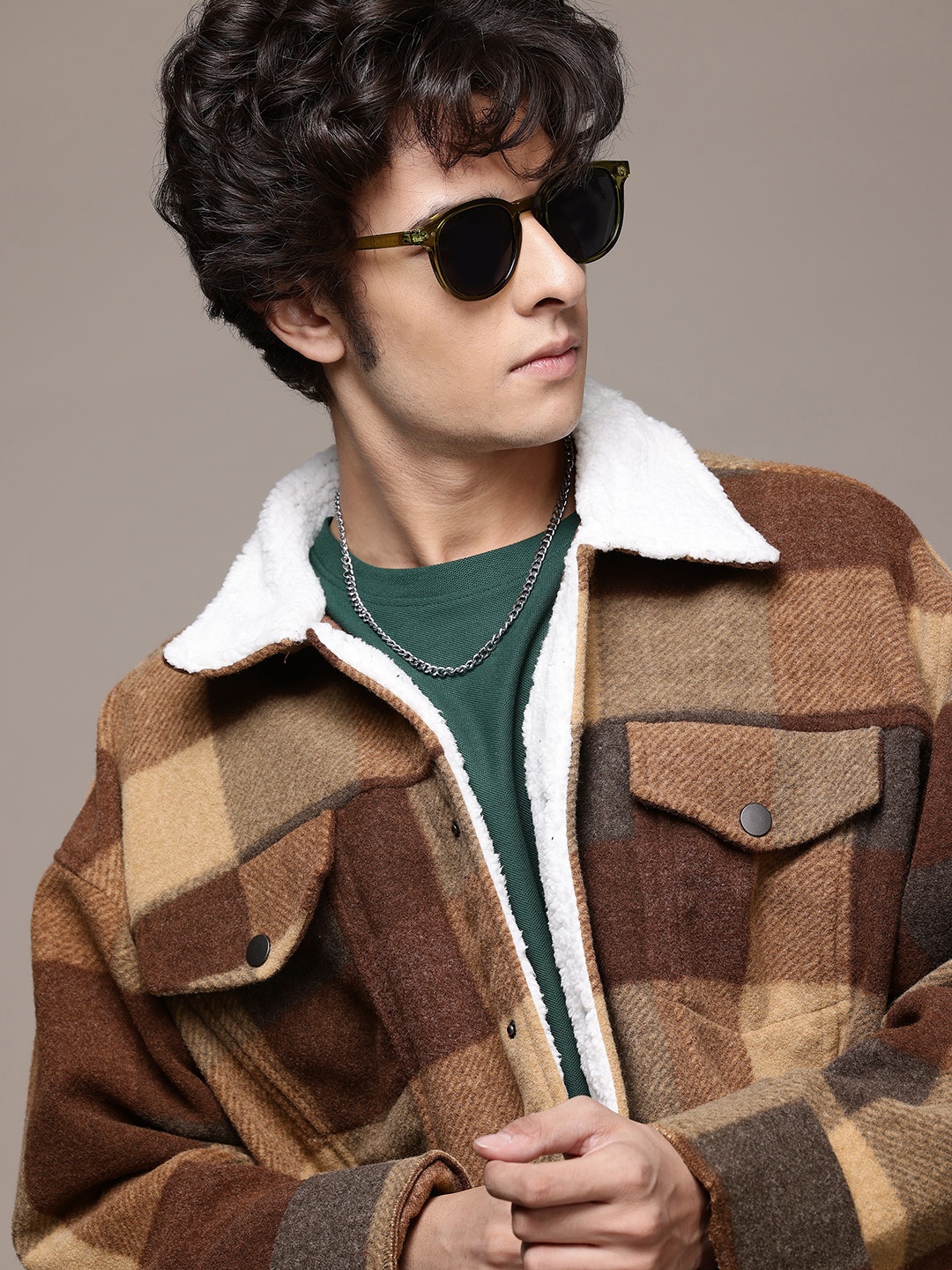 

The Roadster Life Co. Checked Faux Fur Trim Tailored Jacket, Brown