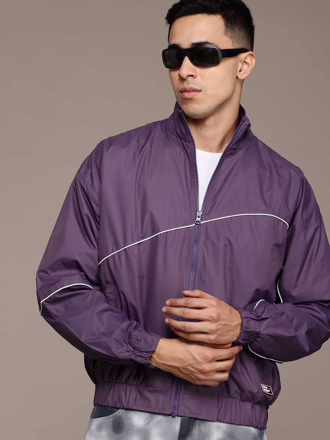 

The Roadster Lifestyle Co. Contrast Piping Bomber Jacket, Purple