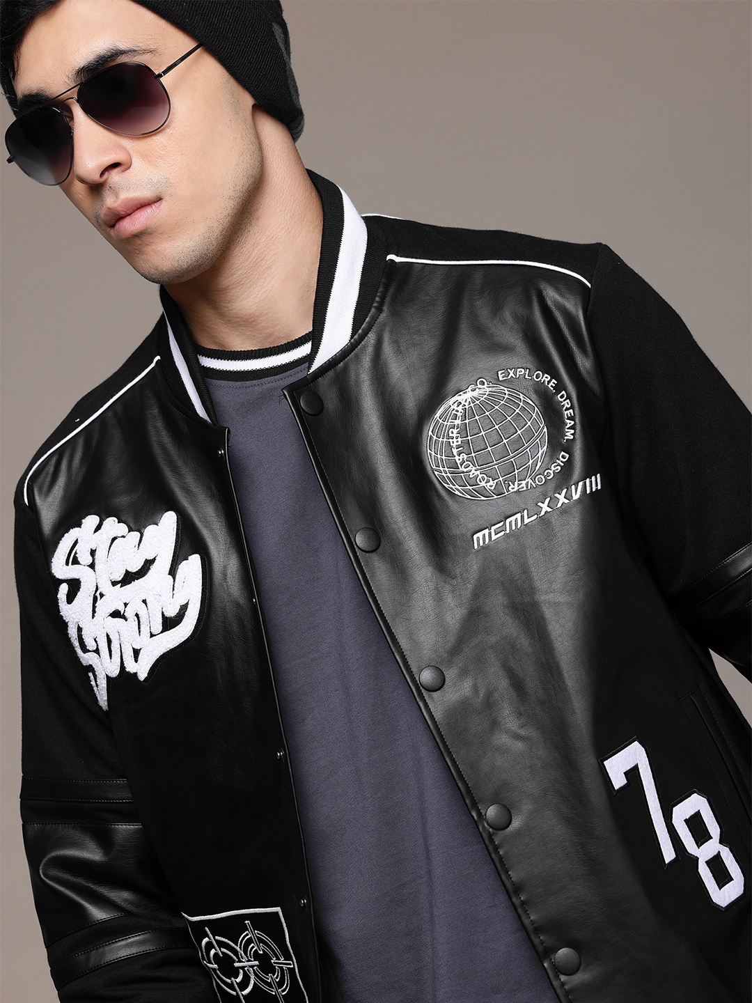 

The Roadster Lifestyle Co. Bomber Jacket with Applique-Detail, Black