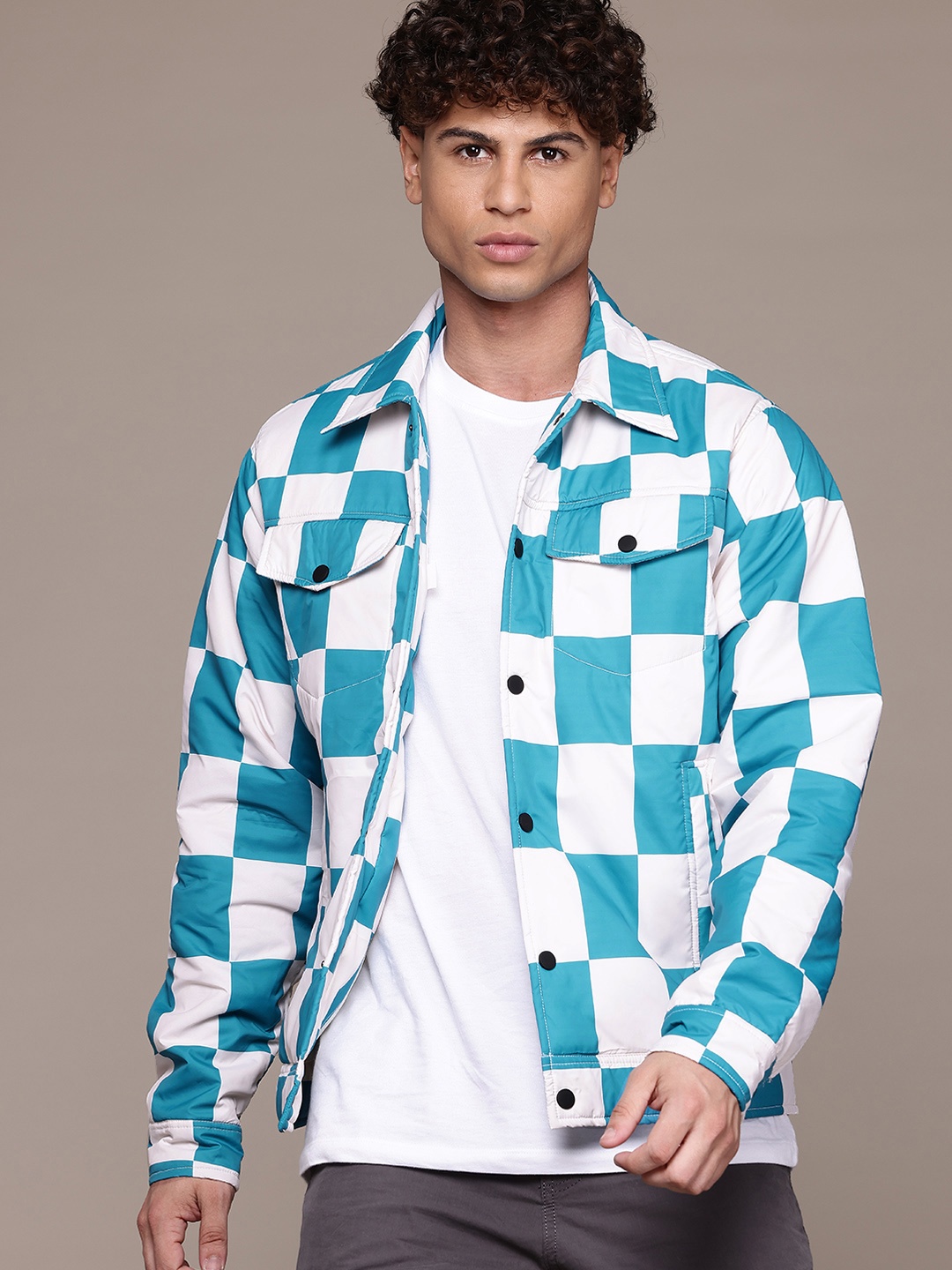 

Roadster The Lifestyle Co. Checked Padded Jacket, White