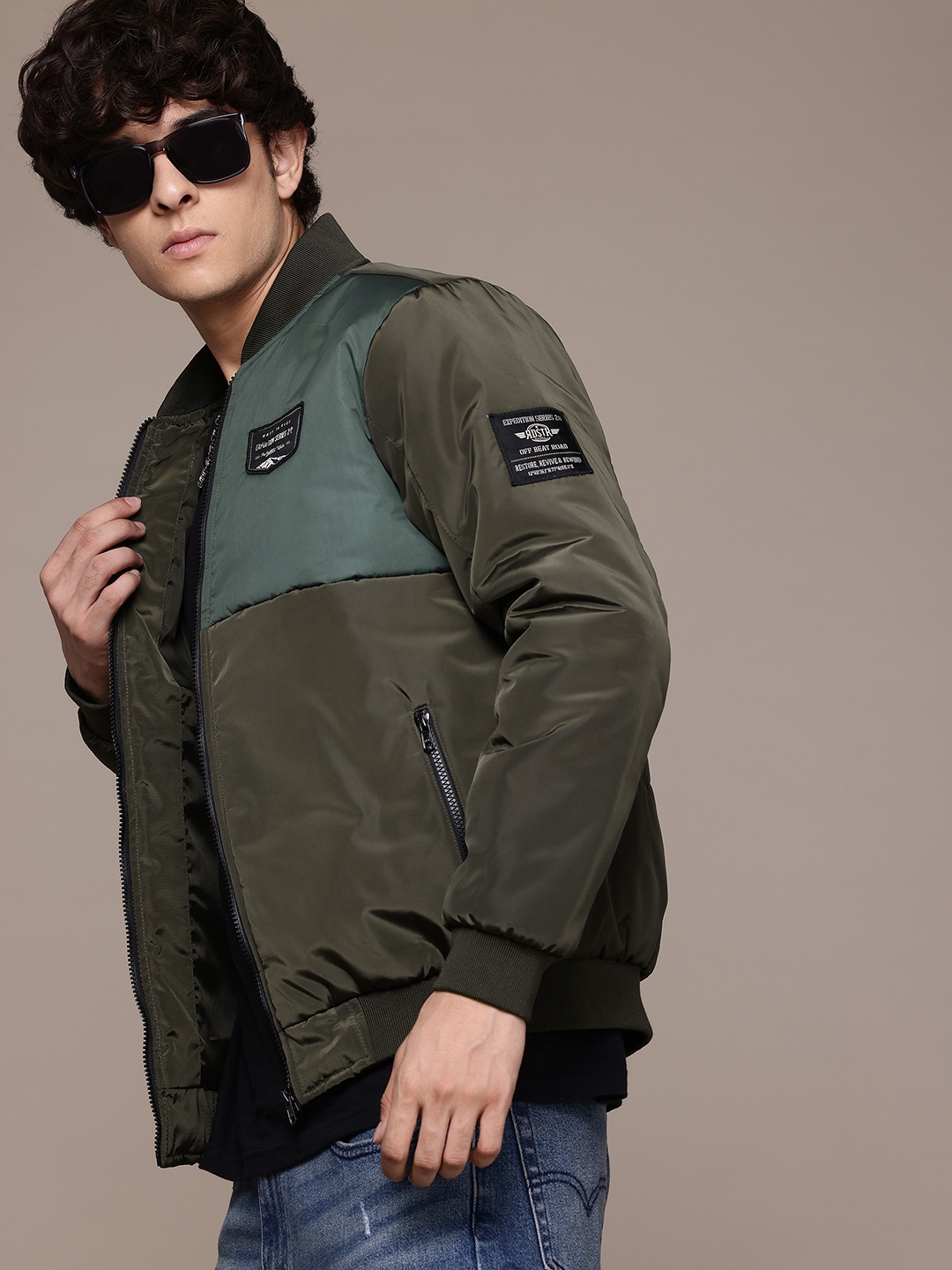 

The Roadster Lifestyle Co. Colourblocked Bomber Jacket, Olive